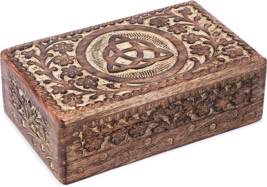 Schatkistje van hout, decoratief, handgesneden souvenirkistje met Keltische knoop, multifunctioneel bewaarkistje voor sieraden, snuisterijen, horloges e.d., geweldig cadeau