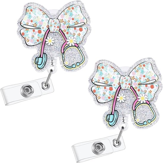 Schattige Bloemen Stethoscoop Badge Reel Set van 2, Retractable ID Badge Clip voor Verpleegkundigen en Medisch Personeel met Alligator Clip van Merkloos