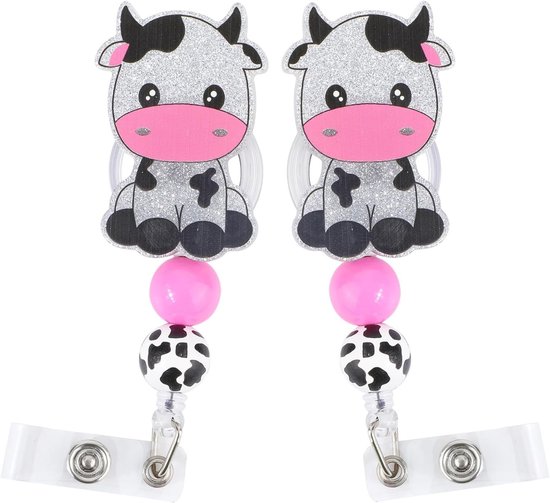Schattige Koeien Badge Reels - Intrekbare Acryl Badge Houder met Dierenprint voor Verpleegkundigen, Studenten en Leraren - Perfect voor Identificatie en Organisatie