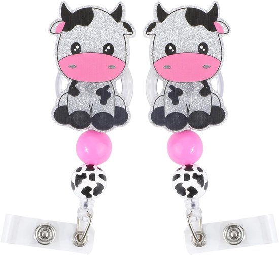 Schattige Koeien Badge Reels - Intrekbare Badge Houder met Dierenprint voor Verpleegkundigen, Studenten en Leraren, Ideaal voor Werk en School