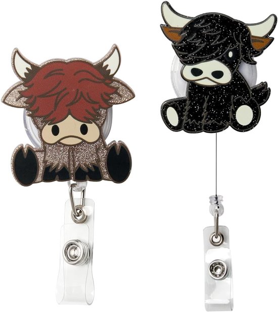Schattige Retractable ID Card Holder met Highland Cow Design voor Ziekenhuis, Kantoor en School, Ideaal voor Verpleegkundigen, Leraren en Studenten