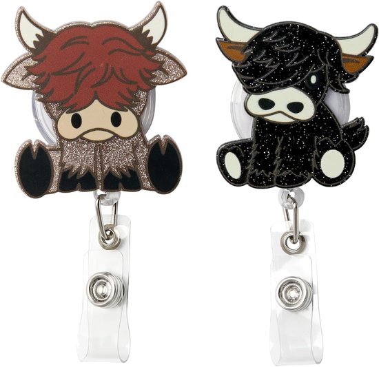 Schattige Retractable ID Kaart Houder met Highland Cow Design voor Ziekenhuis, Kantoor en Schoolgebruik, Ideaal voor Verpleegkundigen en Studenten