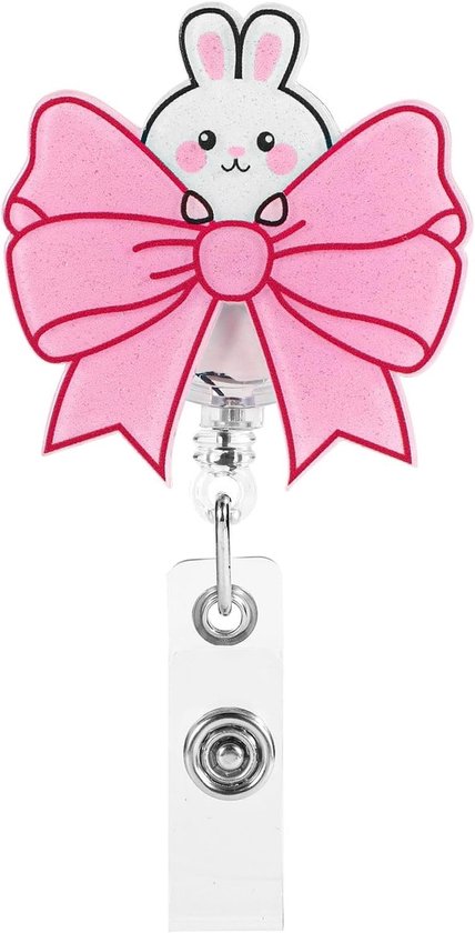 Schattige roze strik badge reel voor verpleegkundigen, met konijnenstrik en retractable ID-houder, perfect als cadeau voor verpleegkundestudenten en docenten. van Merkloos