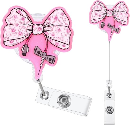 Schattige Roze Strik Badge Reel voor Verpleegkundigen, Retractable Clip, Ideaal voor RN, CNA, LPN en Medische Studenten
