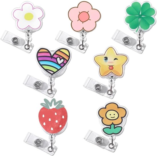 Schattige ster en bloem ID-kaart spoelen in 7 stijlen - Intrekbare acryl clip voor kantoor, school en ziekenhuisgebruik