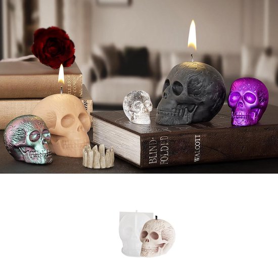 Schedel Kaarsmal, 5Stuks Halloween Siliconen Geurkaars Maken Mal, 3D Skelet Hars Mal Schedel Gipsmal voor DIY Wax Zeep Kaarsen Aromatherapie Ambachten Huis Tafel Feest Decor