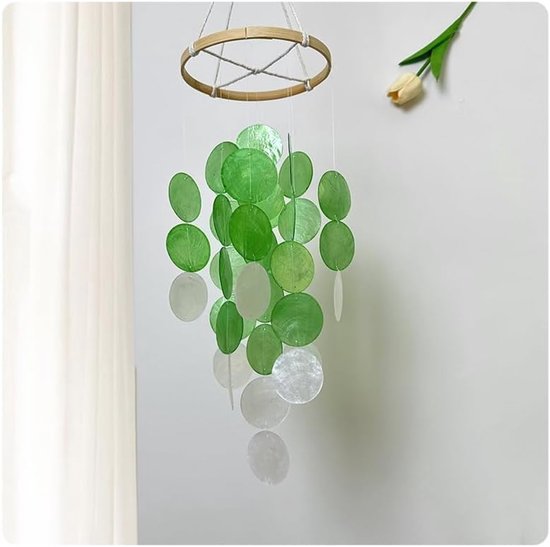 Schelpen windgong boho decor windgong tuin wind chimes klankspel voor buiten hangend schelp windgong retro windgong hanger decoratie klankspel voor tuin balkon groen 15 x 40 cm