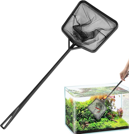Schepnet Aquarium - Fijn Net - Water Onderhoud - Lichtgewicht Handgreep - 44 x 13 cm - Zwart