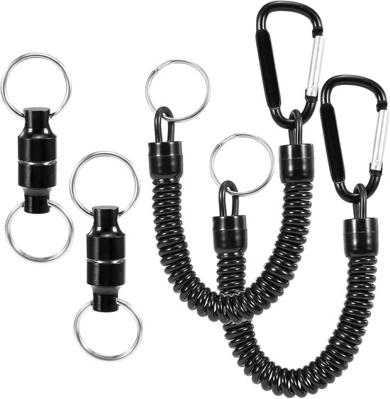 Schepnet connector, 2 stks Magnetische Net Release Houder Keeper Schepnet Connector met Opgerolde Lanyard Karabijnhaak Clip voor Vliegvissen