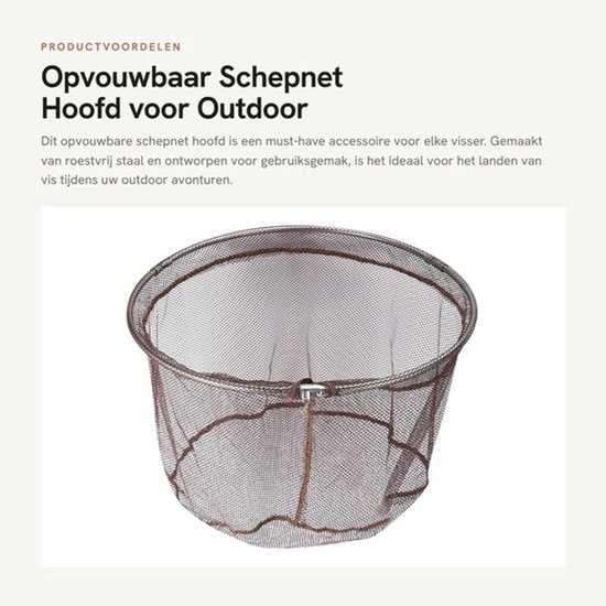 Schepnet Hoofd Draagbaar - Opvouwbaar - Roestvrij Staal - Sneldrogend - 40cm Diameter - Hoogwaardige Ondersteuning - Landing Net
