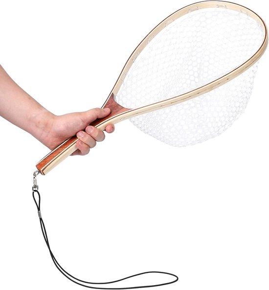 Schepnet Hout Rubber Gaas Lichtgewicht Vang en Loslaten Fly Fishing Forelnet