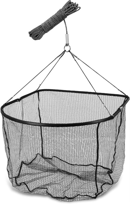Schepnet Inklapbaar - Visnet Opvouwbaar - Vissen Vanaf Hoge Plekken - Rubber Bekleed Net - 80 cm Diameter - Zilver