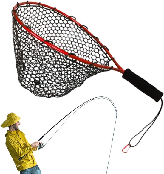 Schepnet Lichtgewicht - Garnalennet Visnet - Vissen Garnalen Vangen - Ergonomische Antislip Grip - 58 x 35 cm - Rood