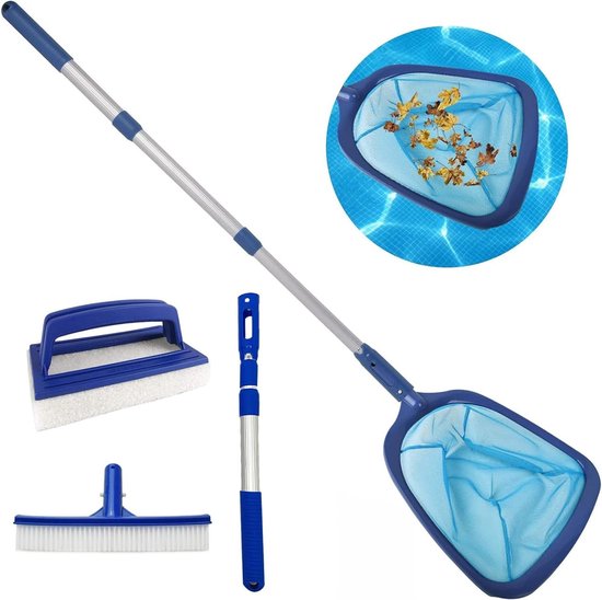 Schepnet met telescoopstang - Verstelbaar 35 inch - Zwembadborstel - Zwembadschepnetset - Schrobborstel - Sponsborstel - Ideale zwembadreiniging van Poolwonder