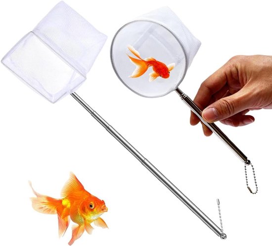 Schepnet Set - Visnet Aquarium - Aquarium Onderhoud - Uitschuifbaar Handvat - 2 Delig - Wit