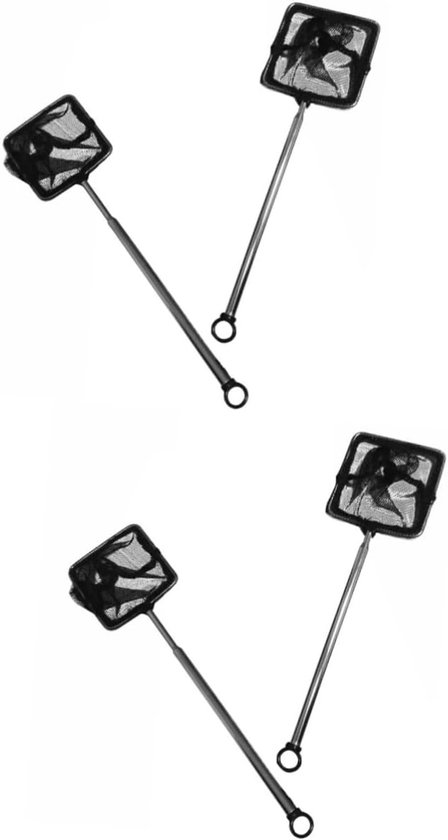 Schepnet Set - Visnet Telescopisch - Aquarium Onderhoud - Roestvrij Staal - 4 Stuks - Zwart