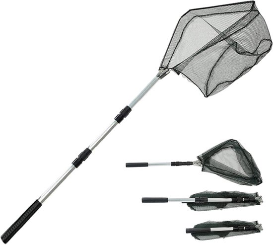 Schepnet Telescoop - Opvouwbaar Net - Vissen Vangen - Roestvrijstaal Pole - 150-200 cm - Grijs