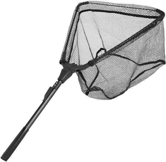 Schepnet Telescopisch - Opvouwbaar Net - Vissen - Rubberen Handvat - 40x40 cm - Zwart