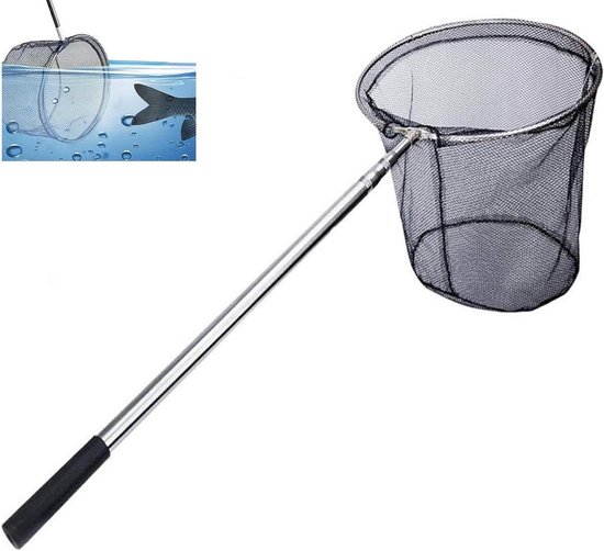Schepnet Telescopisch - Visnet Lange Steel - Vissen Vangen Loslaten - Roestvrij Staal Opvouwbaar - 180cm Volledige Lengte - Zilver