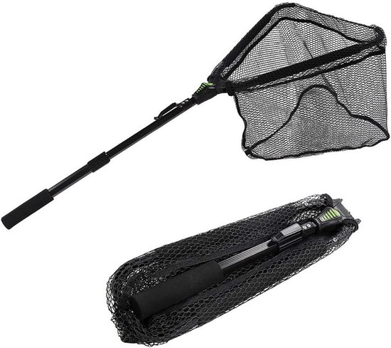 Schepnet Telescopisch - Visnet Opvouwbaar - Vissen Vangen - Rubber Gecoat Net - 98 cm - Zwart