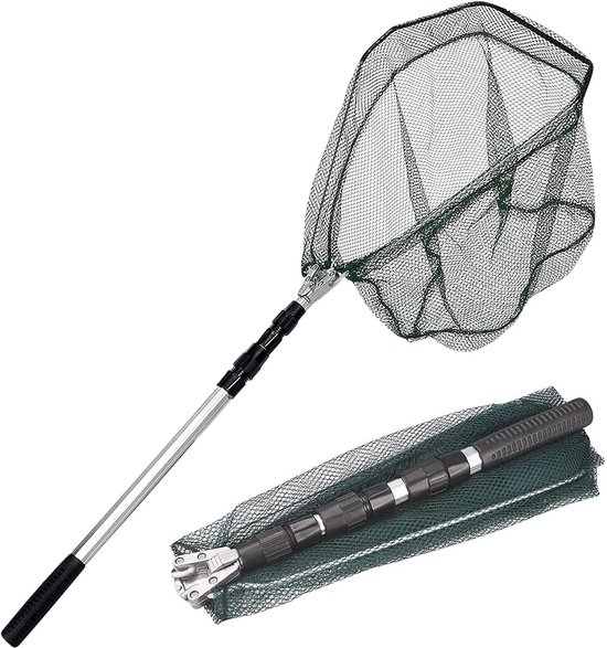 Schepnet - Vangnet Visnet - Vissen Vangen - Telescopisch Opvouwbaar - 1.5 Meter - Zilver Groen