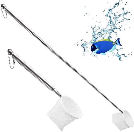 schepnet visnet, aquariumschepnet met telescoopsteel, van roestvrij staal, voor het vangen van kleine vissen en garnalen en voor het reinigen van de