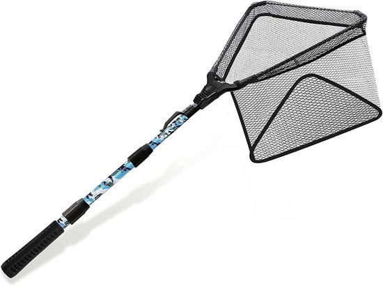 Schepnet Visnet - Opvouwbaar Telescopisch - Vissen Vangen - Rubberen Coating Net - 110 cm - Zwart