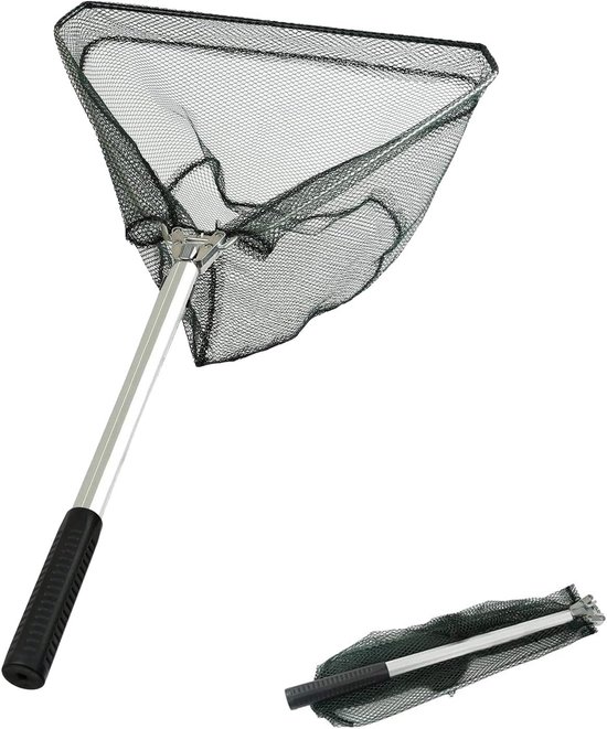 Schepnet - Visnet Opvouwbaar - Vissen Vangen - Telescopische Hengel - 50 cm - Zwart Grijs