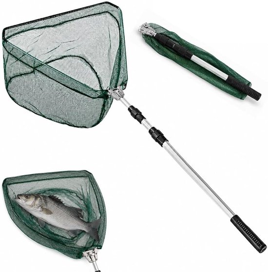 Schepnet Vissen - Ondervangnet Uittrekbaar - Outdoor Vis Accessoires - Non-Snag Net - 130 cm - Groen