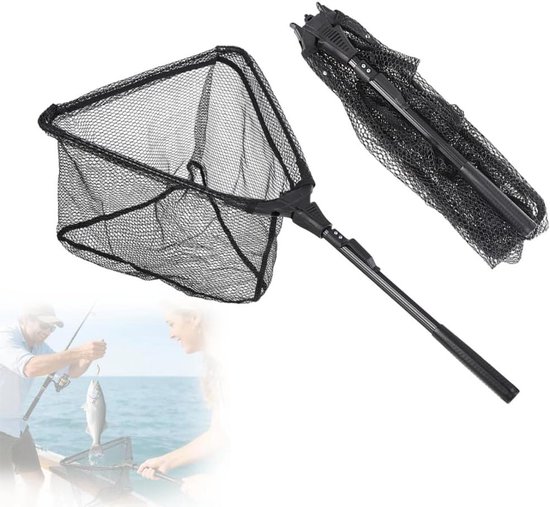 Schepnet Vissen - Opvouwbaar Net - Vangst Landen - Versterkt Aluminium Frame - 90 cm - Zwart