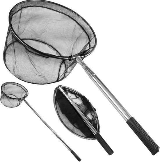 Schepnet Vissen - Opvouwbaar Net - Vangst Vrijlaten - Uittrekbare Telescoopgreep - 156 cm Lengte - Zilver