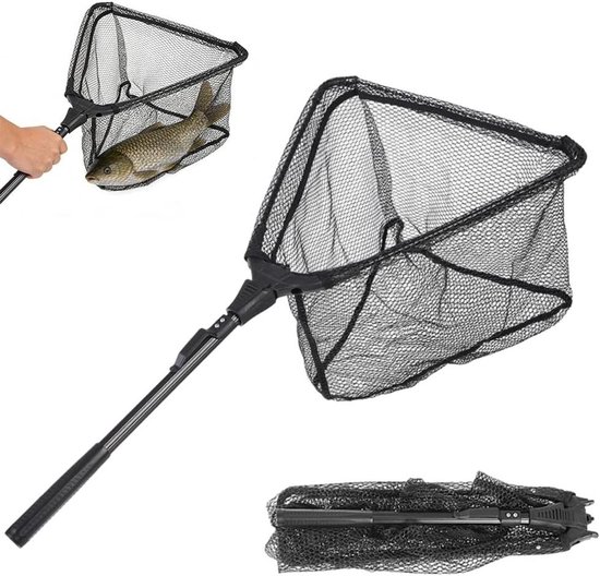 Schepnet Vissen - Opvouwbaar Net - Vis Vangen - Telescopisch Aluminium - 90 cm - Zwart van Merkloos
