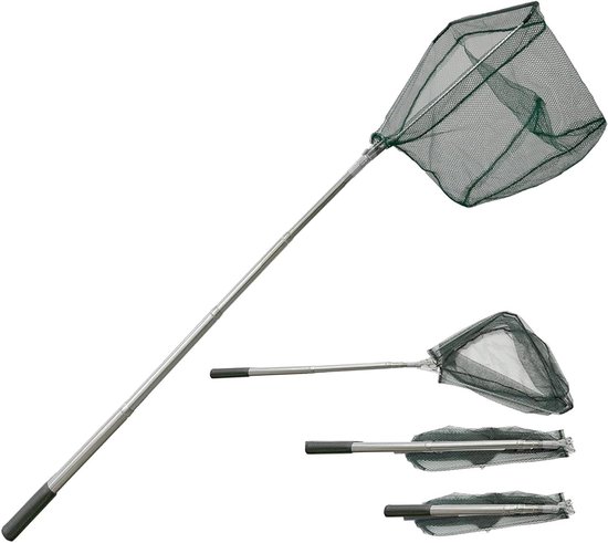 Schepnet Vissen - Opvouwbaar Net - Vissen Vangen - Telescopisch RVS - 205 cm - Zwart