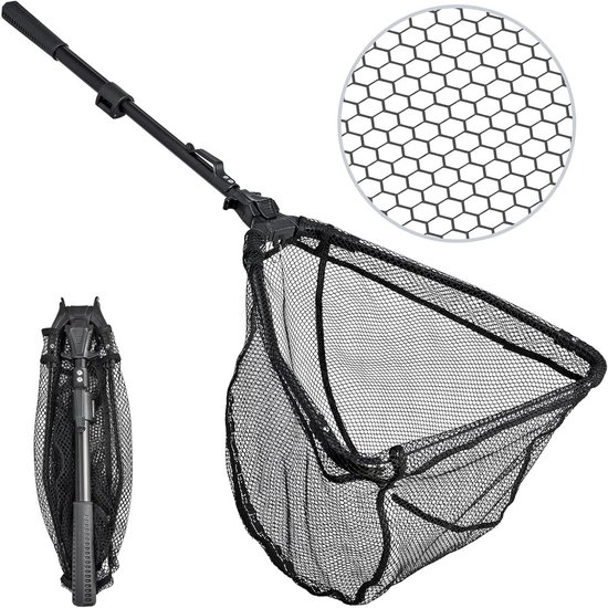 Schepnet Vissen - Opvouwbaar Visnet - Vissen Vangen - Rubberen Net - 90 cm - Zwart