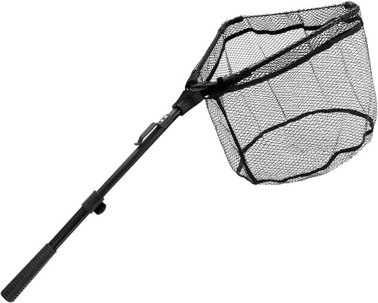 Schepnet Vissen - Vangnet Telescoopsteel - Vis Vangen - Zachte Rubberen Coating - 90 cm Uitgevouwen - Zwart
