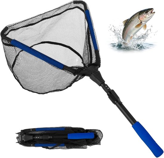 Schepnet Vissen - Visnet Inklapbaar - Forel Karper Vangen - Tweedelig Telescopisch - 90 cm Lengte - Zwart Blauw van Merkloos