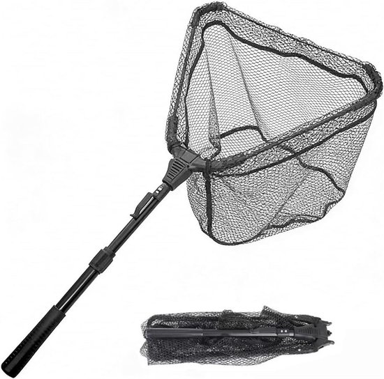 Schepnet Vissen - Visnet Opvouwbaar - Vis Vangen - Rubberen Coating - 90 cm - Zwart