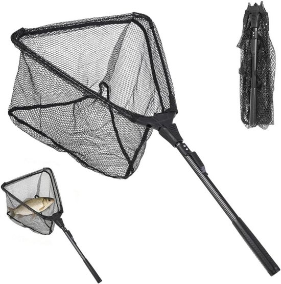 Schepnet Vissen - Visnet Opvouwbaar - Vislanden - Rubberen Net - 90 cm - Zwart
