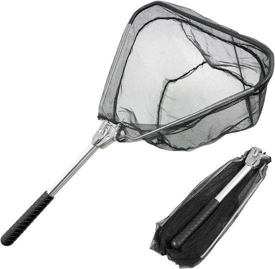 Schepnet Vissen - Visnet Opvouwbaar - Vissen Buiten - Intrekbaar Aluminium - Compact Ontwerp - Zwart van Merkloos