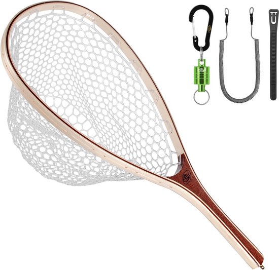 Schepnet - Vliegvissen Net - Vissen Vangen - Houten Frame Rubber Mesh - 38 cm Hoop - Groen