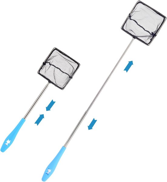 schepnet voor aquarium, schepnet met telescoopsteel, 10 cm, blauw