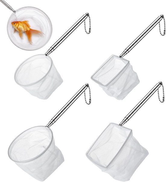 Schepnet voor Aquarium - Zilver - Uittrekbare Handgreep van 13-39 cm - Nylon en Roestvrij Staal - Voor Vissen en Garnalen