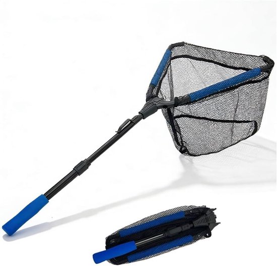 Schepnet voor vissen - Opvouwbaar net - Vis vangen - Rubberen coating - 90 cm uitschuifbaar - Blauw