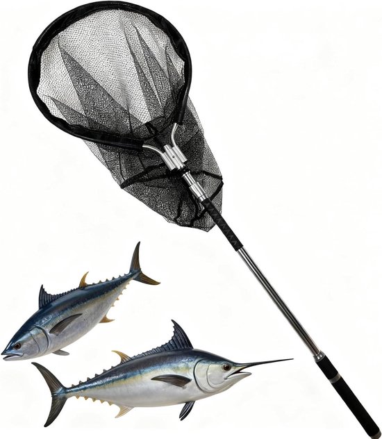 Schepnet Zwaar Gebruik - Visnet Vangnet - Vissen Vangen - Roestvrijstalen Frame - XL - Zwart van Merkloos