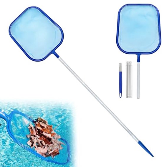 Schepnet Zwembad - Skimmer Vijver - Zwembad Reinigen - Fijnmazig Net - 120 cm - Blauw Zilver