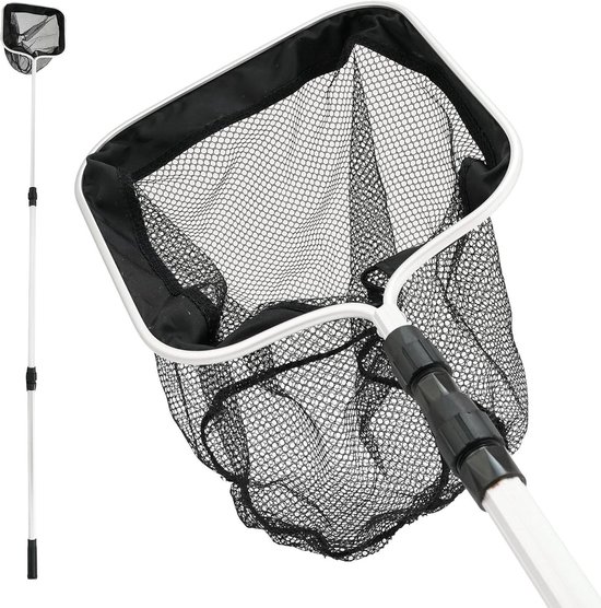 Schepnet Zwembad Vijvernet - Bladschep Vuilvanger - Zwembad Vijver Schoonmaken - Telescopische Steel 1.80m - 30x30cm Net - Zwart van Merkloos