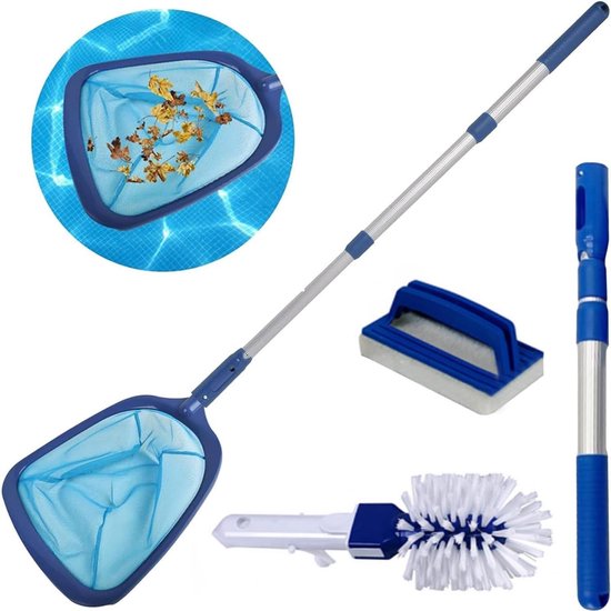 Schepnet Zwembadreinigingsset - Telescoopstang 119 cm - Verstelbaar - Zwembadschepnetset - Sponsborstel en Reinigingsborstel - Bladschepnet - Aquarium Vijver van Vingly