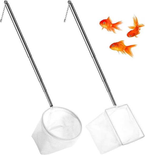 Schepnetjes, kleine visschepnet met uittrekbare handgreep, vierkant net en rond net, aquaria, kleine vis en verzorging