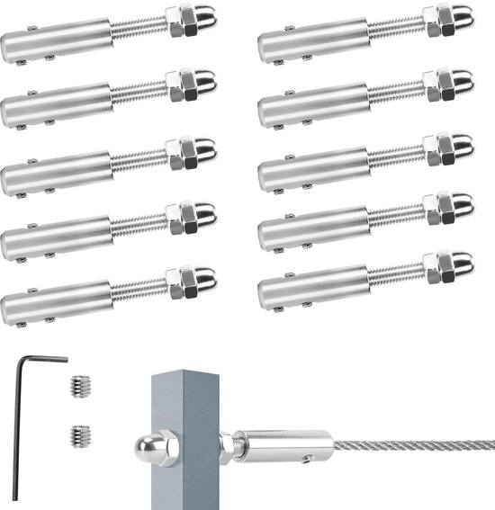schroefterminal voor draadkabel 4-6 mm, draadkabelspanner, kabelspanner, roestvrij staal voor bevestiging, spanning (3 mm, 10 stuks)