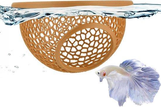 Schuilplaats Aquarium Oranje – Oppervlaktehangende Netgrot van Gevlochten Net, Aquariumdecoratie voor Zoetwateraquaria, 1 Stuk